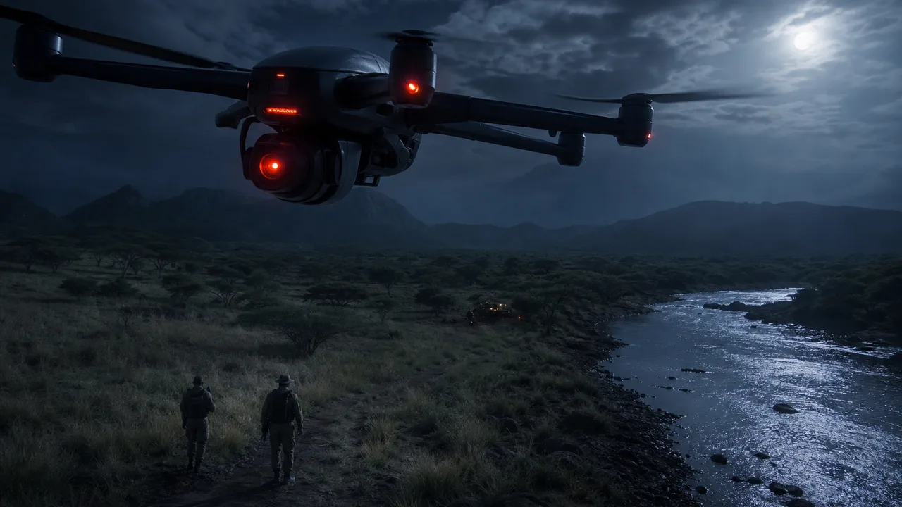 Thermal drone on anti-poaching night surveillance