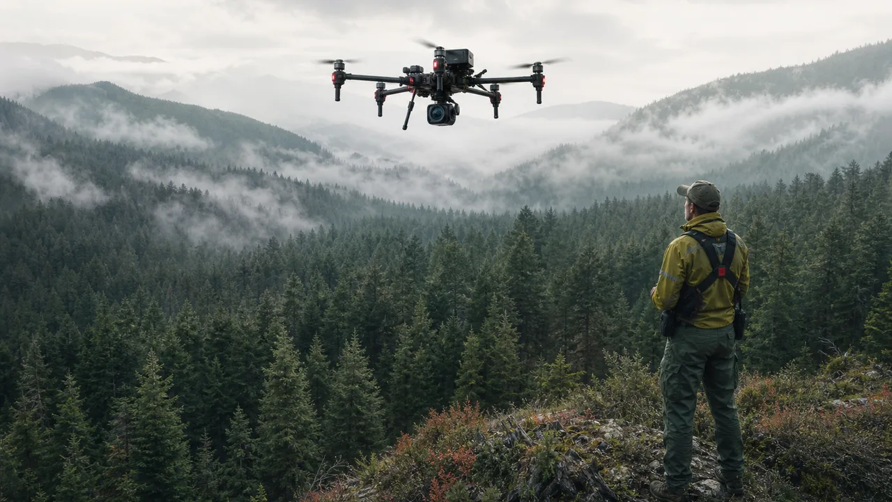Drone surveying forest canopy health