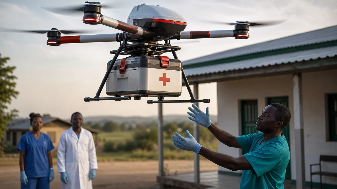 Medical delivery drone transporting emergency supplies