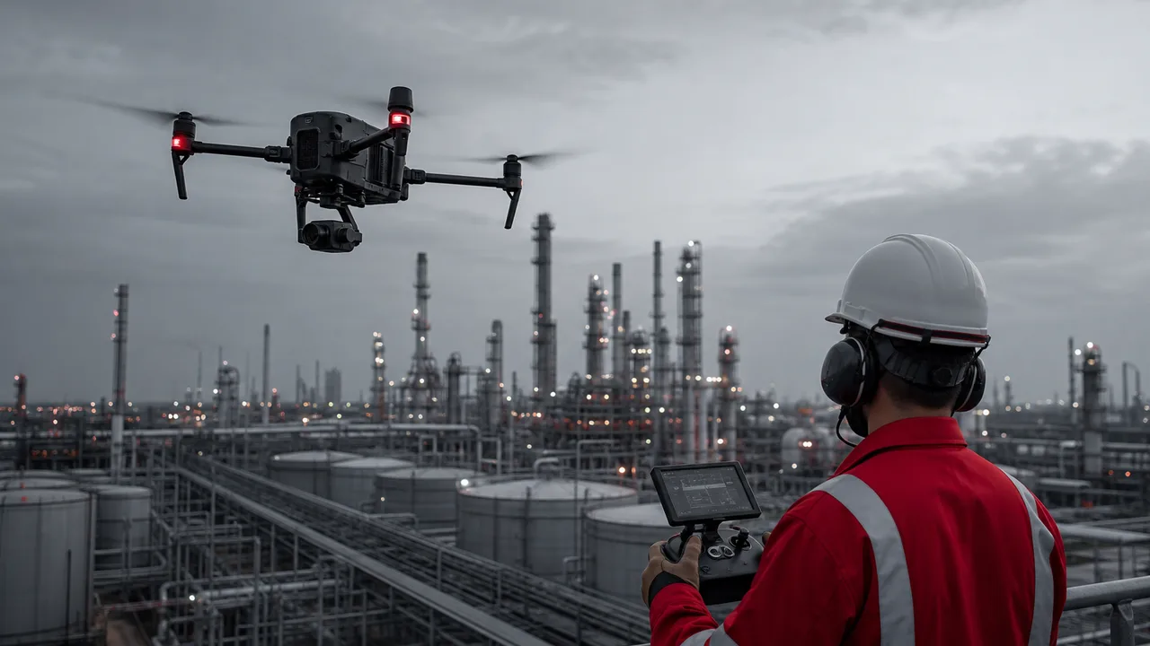 Drone monitoring oil and gas industrial facilities