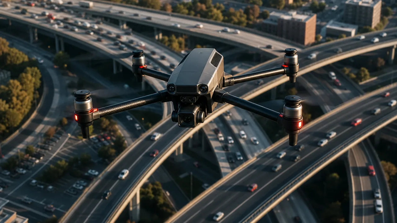 Drone monitoring urban traffic flow from above